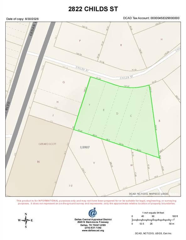 2822 Childs Street, Dallas, TX 75203 Plat Map. Illustrating the boundaries and dimensions of the property located at 2822 Childs St
