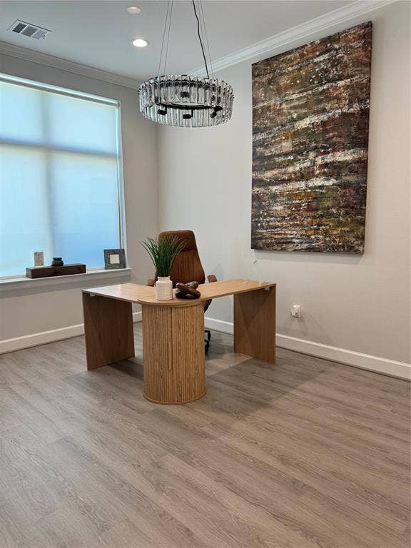 1630 W Prosper Trail, #930, Prosper, TX 75078 Wood-finish flooring, recessed lighting, and a contemporary chandelier