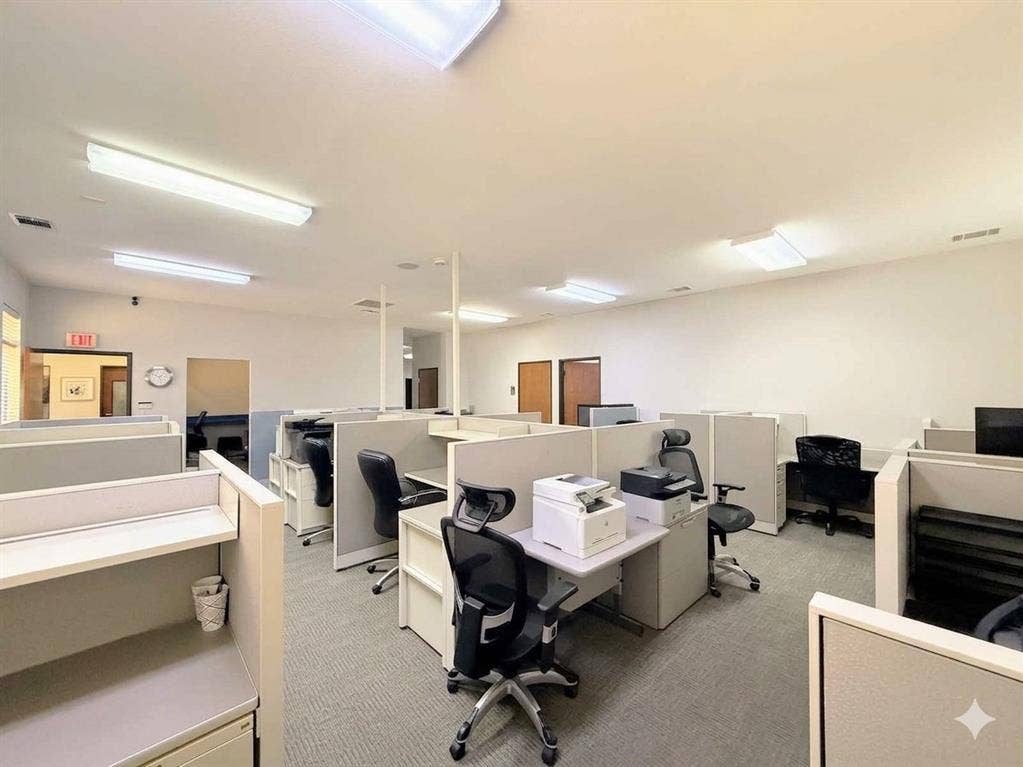 4512 Legacy Drive, #100, Plano, TX 75024 Open office area featuring cubicle workstations, recessed lighting, and carpet flooring