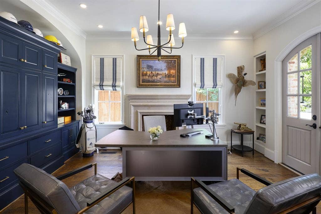 3637 Haynie Avenue, University Park, TX 75205 Study with gas fireplace, built-in cabinetry and access to front patio