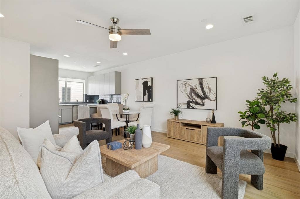 1430 Grigsby Avenue, #104, Dallas, TX 75204 Main Living room and Kitchen. Second Level