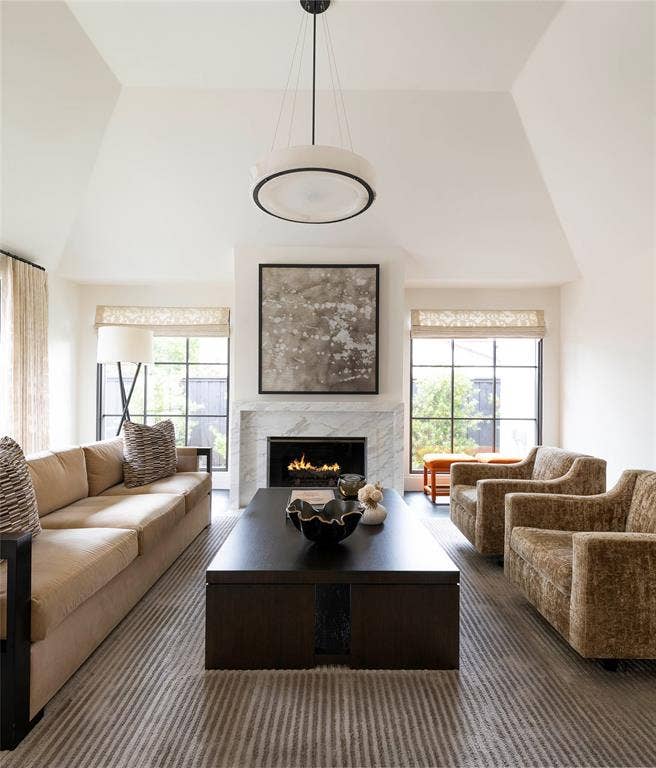 6039 Waggoner Drive, Dallas, TX 75230 Den with gas fireplace and vaulted ceilings