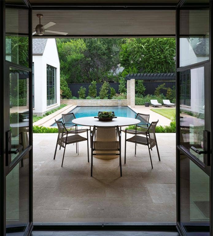6039 Waggoner Drive, Dallas, TX 75230 Covered Loggia with sliding doors and remote screens