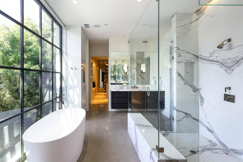 6039 Waggoner Drive, Dallas, TX 75230 Primary Bathroom with garden tub and large walk-in shower