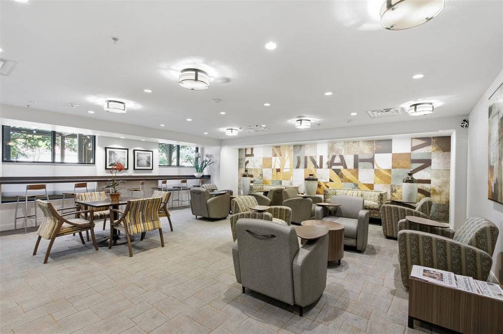 330 Las Colinas Boulevard E, #1216, Irving, TX 75039 Recessed lighting, flush-mount ceiling fixtures, tiled flooring, long accent windows, and a decorative wall mural