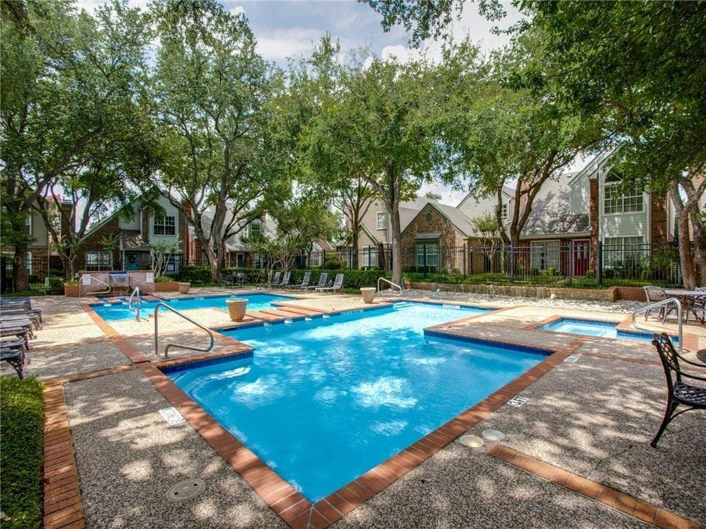 17732 Windflower Way, Dallas, TX 75252 View of swimming pool featuring a hot tub and a patio area