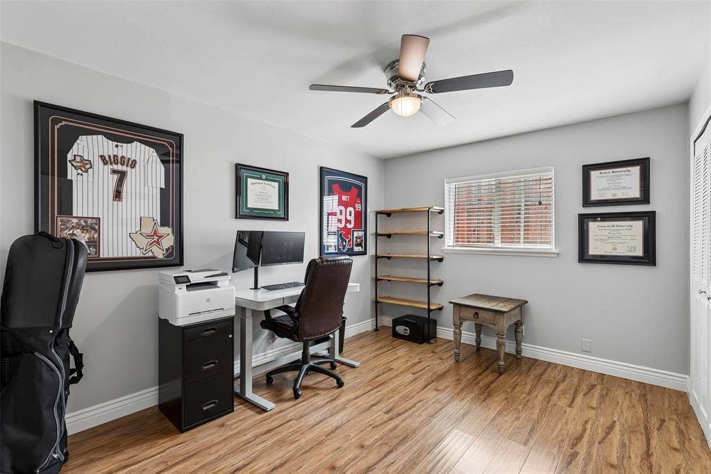 4021 Overdowns Drive, Plano, TX 75023 This secondary bedroom flexes easily into a home office, with a dedicated closet keeping it convertible back to bedroom use.