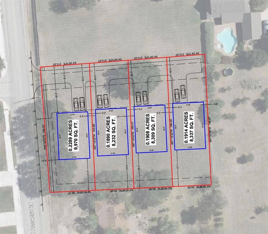 0 Old Annetta Road, Aledo, TX 76008 Site Plan. Illustrating property subdivision with individual lot dimensions and areas