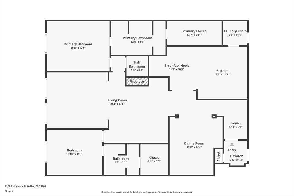 3303 Blackburn Street, #306, Dallas, TX 75204 Condo floor plan with estimated room sizes