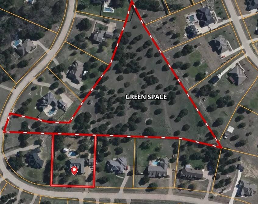 4050 Wisteria Trail, Midlothian, TX 76065 Aerial of property and HOA green space accessible behind the home.