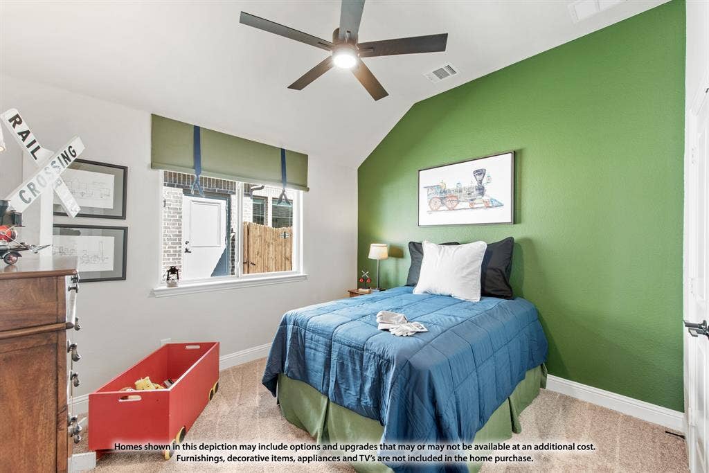 942 Cardinal Drive, Midlothian, TX 76065 Angled ceiling, recessed lighting, and a ceiling fan
