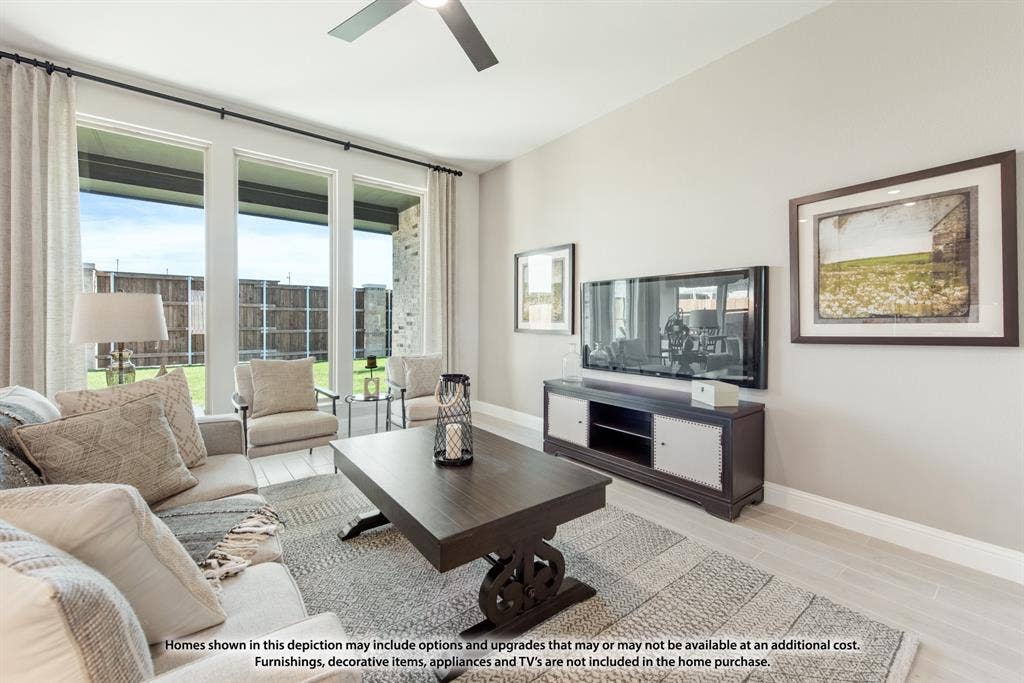 942 Cardinal Drive, Midlothian, TX 76065 Living area featuring wood-finish flooring, a ceiling fan, and large windows