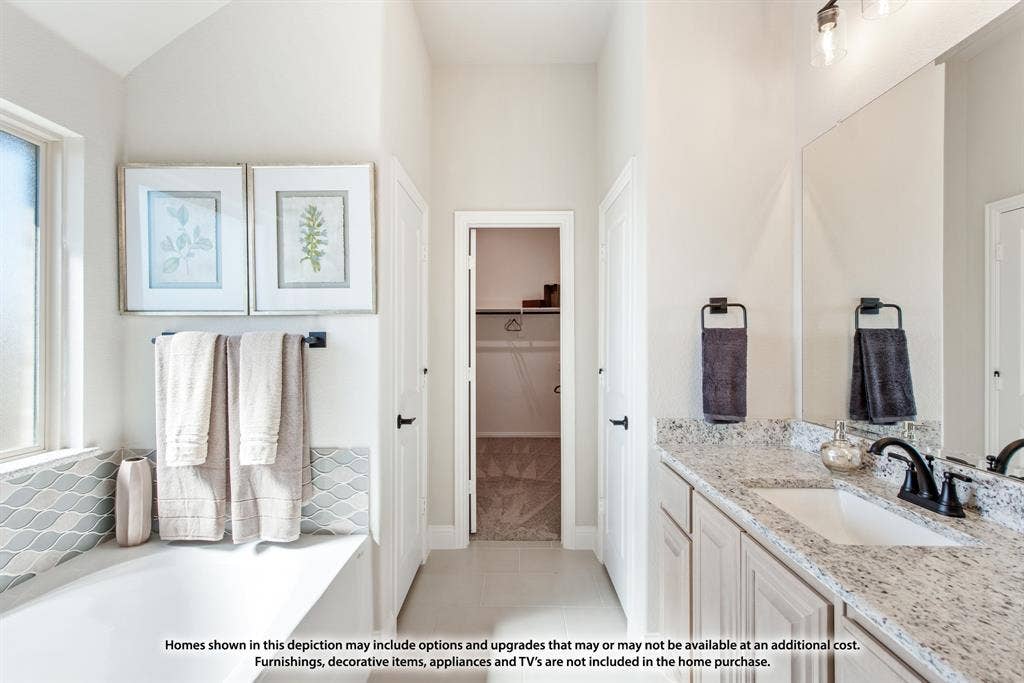942 Cardinal Drive, Midlothian, TX 76065 Dual sink vanity with granite countertop, undermount sink, and matte black fixtures