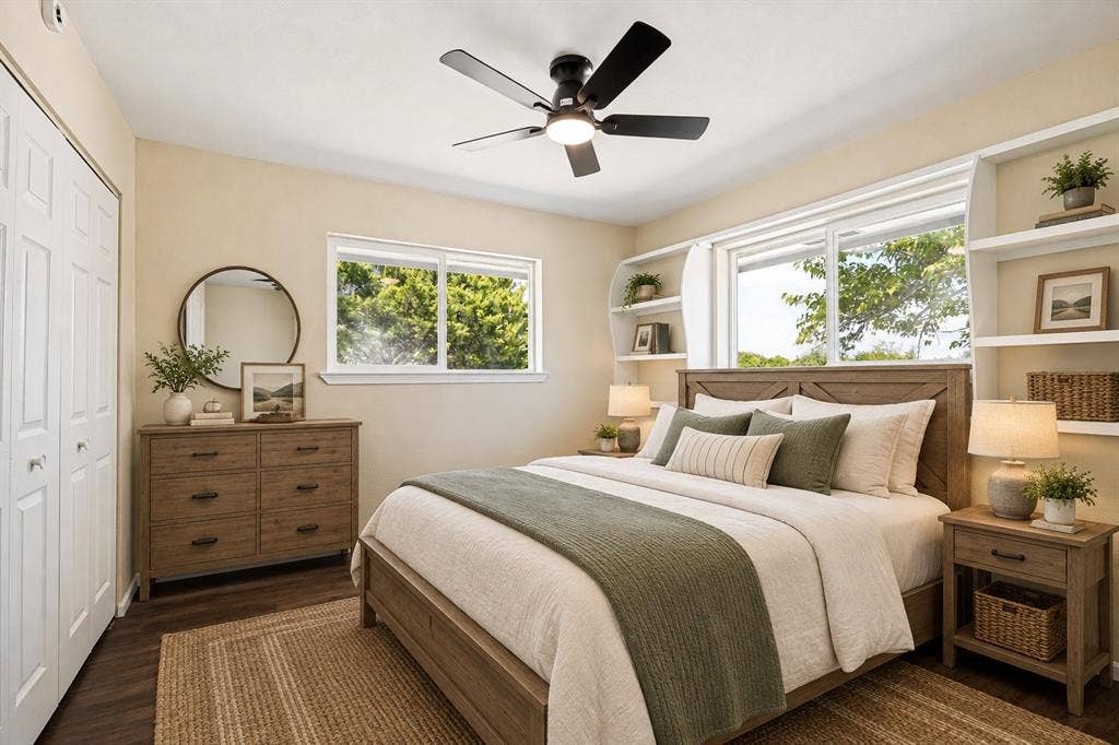 2406 County Road 852, McKinney, TX 75071 Wood-finish flooring, built-in shelving, dual pane windows, ceiling fan, and bi-fold closet doors