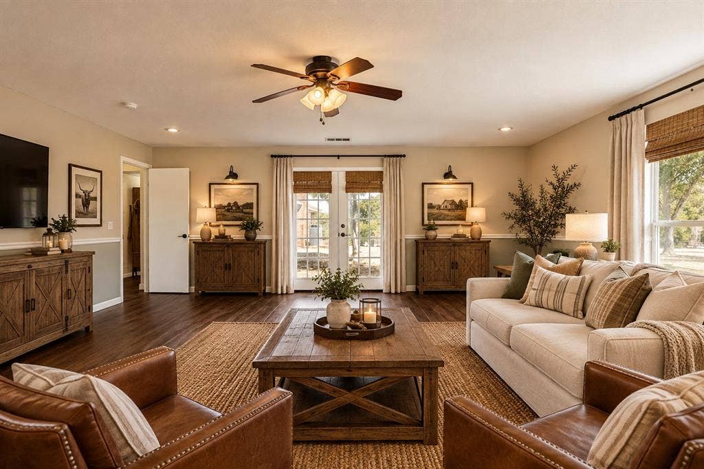 2406 County Road 852, McKinney, TX 75071 Recessed lighting, wood-finish flooring, ceiling fan with integrated lighting, and French doors