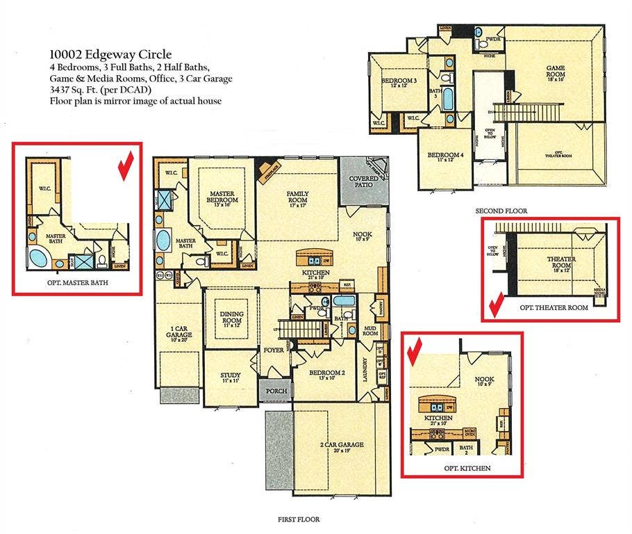 10002 Edgeway Circle, Rowlett, TX 75089 Floor plan showing plan upgrades (reverse image).
