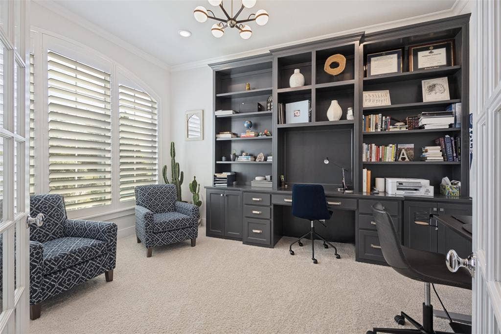 15018 Crape Myrtle Road, Frisco, TX 75035 Built-in shelving and desk unit with dark cabinetry