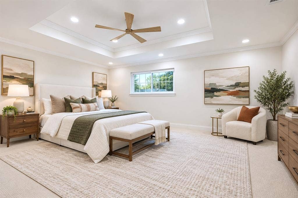 407 Valley Cove Drive, Richardson, TX 75080 Enormous primary suite with tray ceiling, luxury en suite bathroom, virtually staged