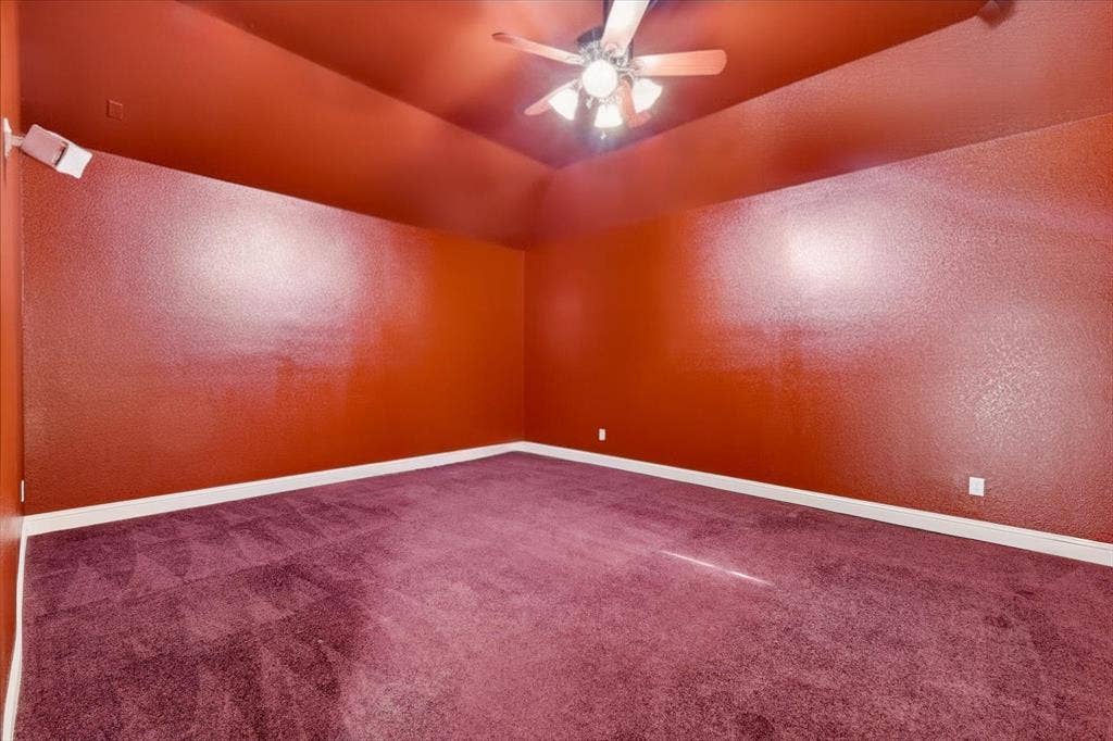 420 Silverado Trail, Keller, TX 76248 Vaulted ceiling with an integrated ceiling fan and light fixture, plush carpeting, and wall-mounted speakers