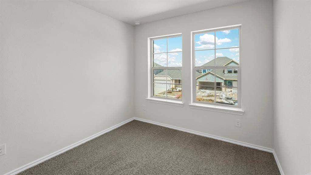 5610 Gannet Place, Crandall, TX 75114 Room featuring neutral wall paint, gray textured carpeting, and two large grid-pattern windows with white trim