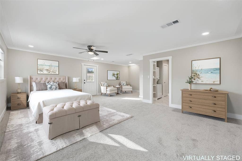 Spacious upstairs guest suite featuring neutral finishes, recessed lighting, generous closet space and a private bath and a separate entrance and dedicated laundry area.