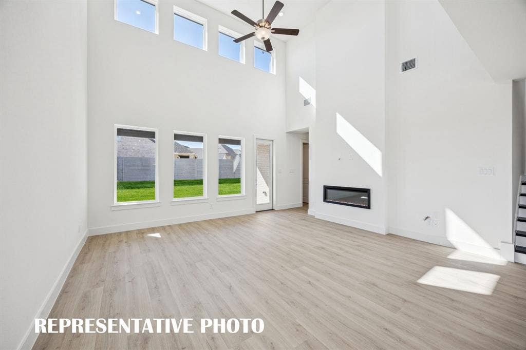 1809 Vetiver Glow Drive, Celina, TX 75009 Your new family room is flooded with natural light from a dual stacked wall of windows! REPRESENTATIVE PHOTO