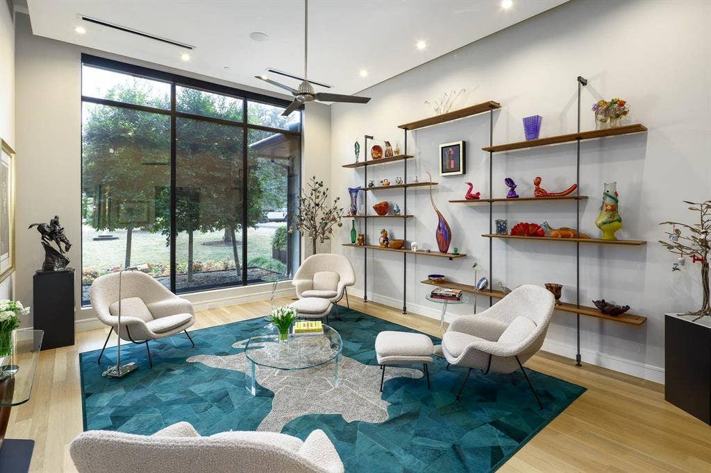 4745 Crooked Lane, Dallas, TX 75229 Formal study with custom built-in shelving and private desk area