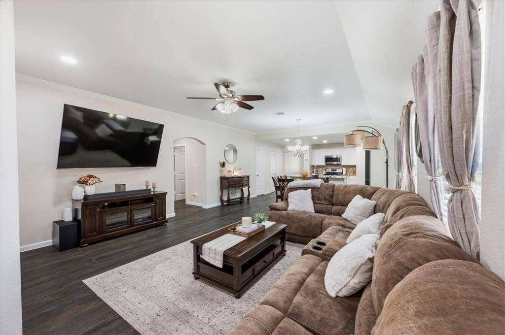 2225 Torch Lake Drive, Forney, TX 75126 Recessed lighting, wood-finish flooring, and an arched doorway