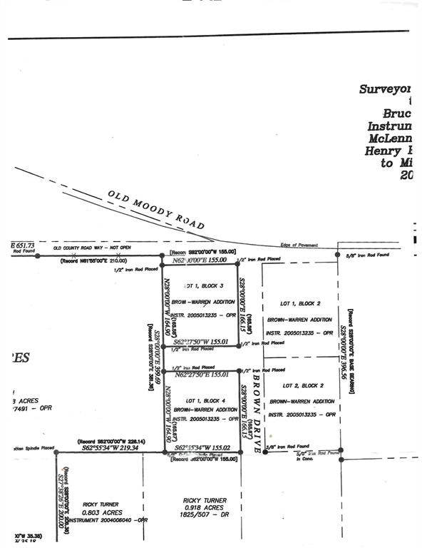 108 Brown Drive, Bruceville Eddy, TX 76524 Survey Plat. Illustrating property boundaries, lot divisions, and adjacent roads for the property