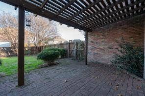 View of patio featuring a deck, a fenced backyard, and a pergola