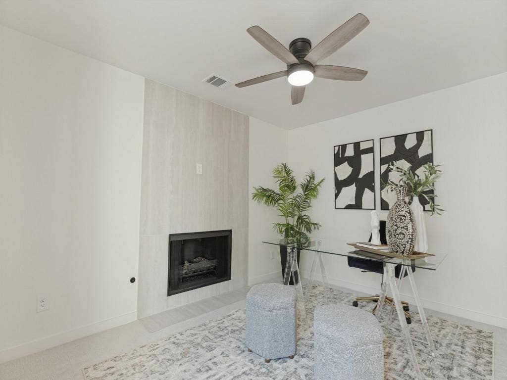 6029 Buffridge Trail, Dallas, TX 75252 Room above primary, currently an office with cozy fireplace.