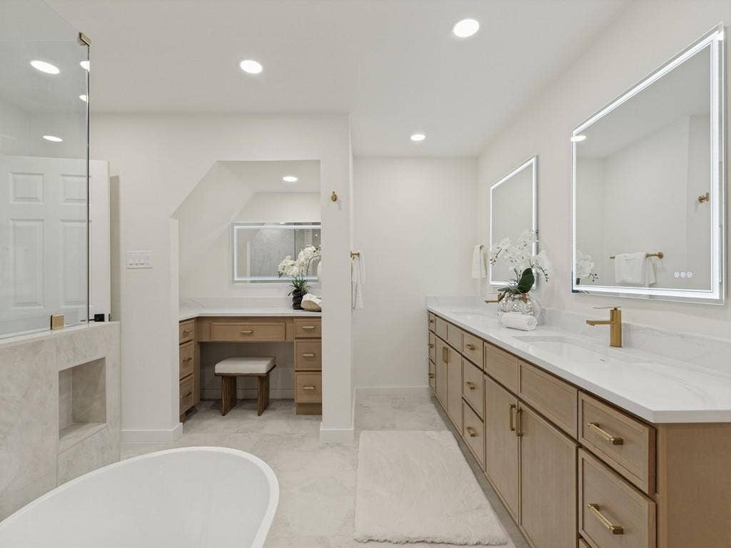 6029 Buffridge Trail, Dallas, TX 75252 Makeup vanity, double sinks, vanity over 100", LED mirrors