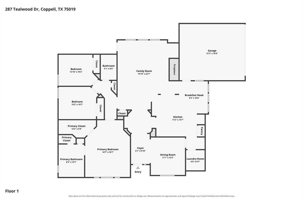 287 Tealwood Drive, Coppell, TX 75019 3 Bdrms-2 Baths-2 Dining-1 Living Room