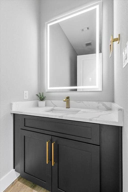 Powder bath with lighted mirrors for entertaining.