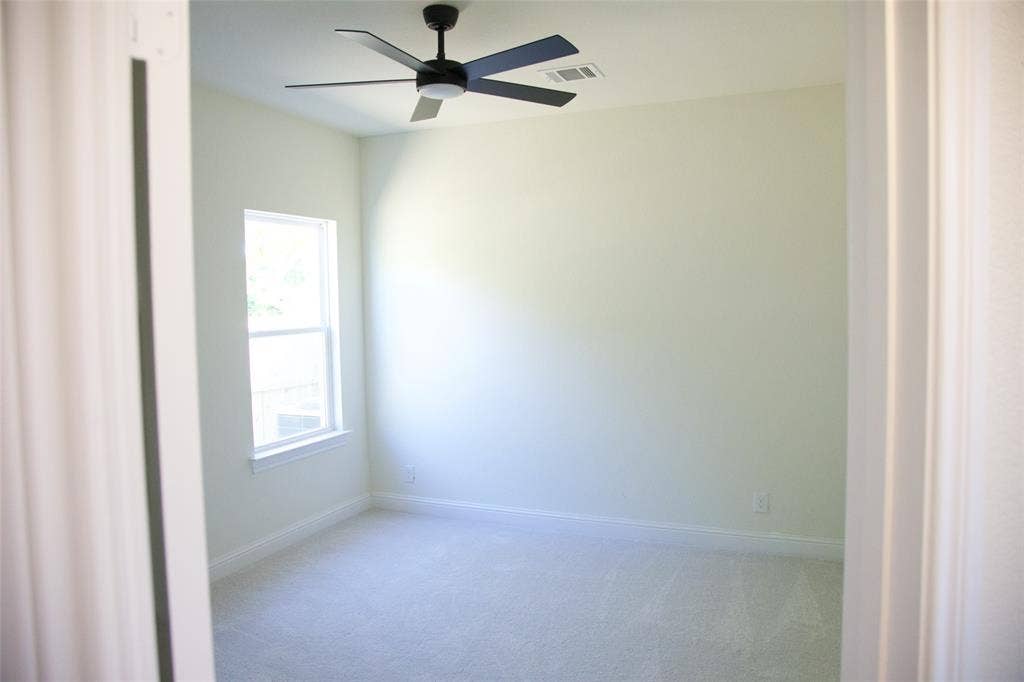 9432 PRAIRIEVIEW Drive, Crowley, TX 76134 Recessed lighting with a ceiling fan, light-colored walls, white trim, and light-colored carpeting