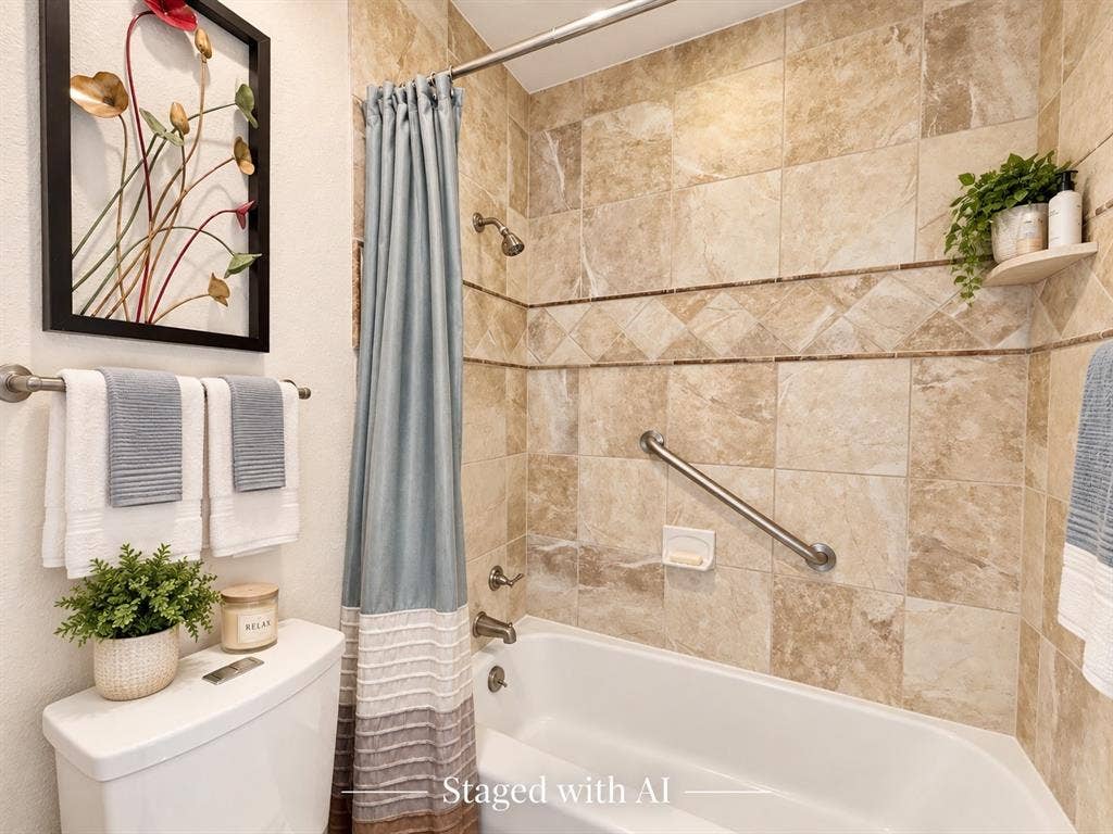 15531 Mosscove Circle, Dallas, TX 75248 Hall Bath - Staged with AI