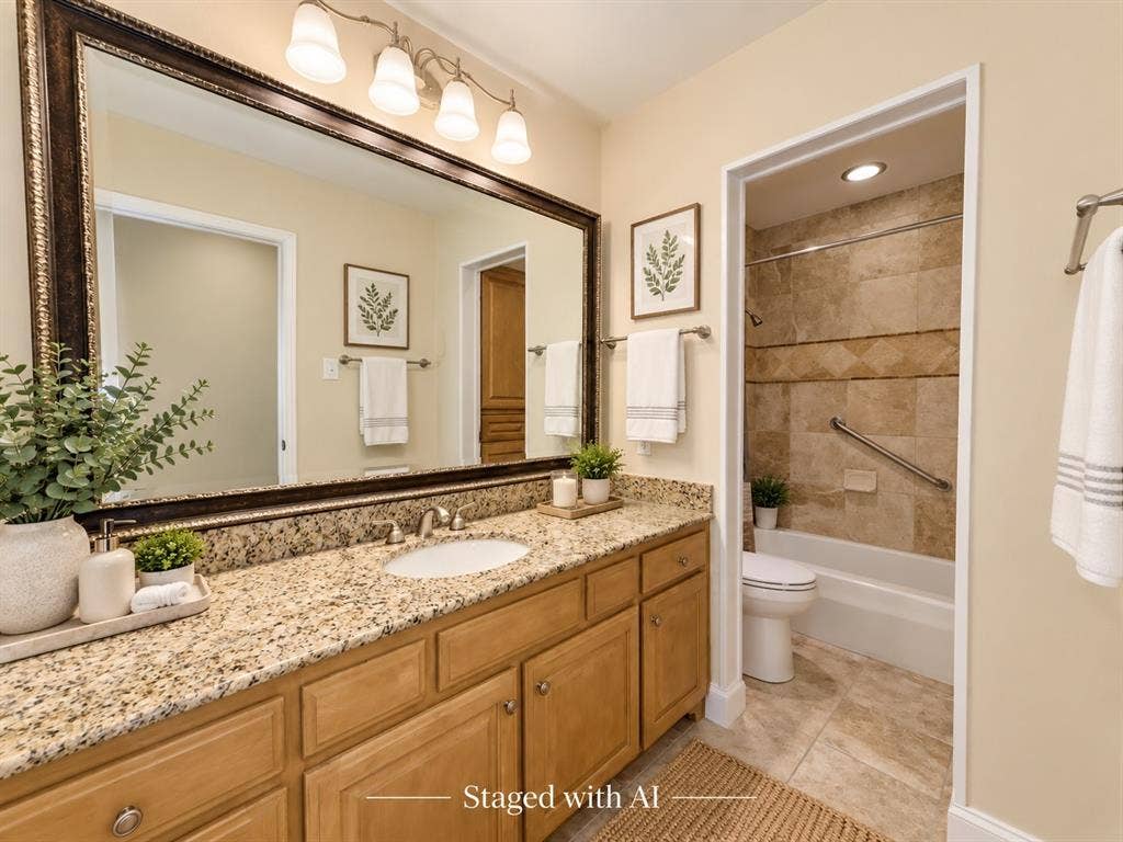 15531 Mosscove Circle, Dallas, TX 75248 Hall Bath - Staged with AI