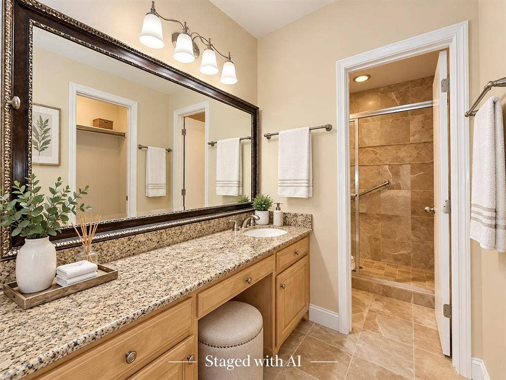 15531 Mosscove Circle, Dallas, TX 75248 Primary Bath - Staged with AI
