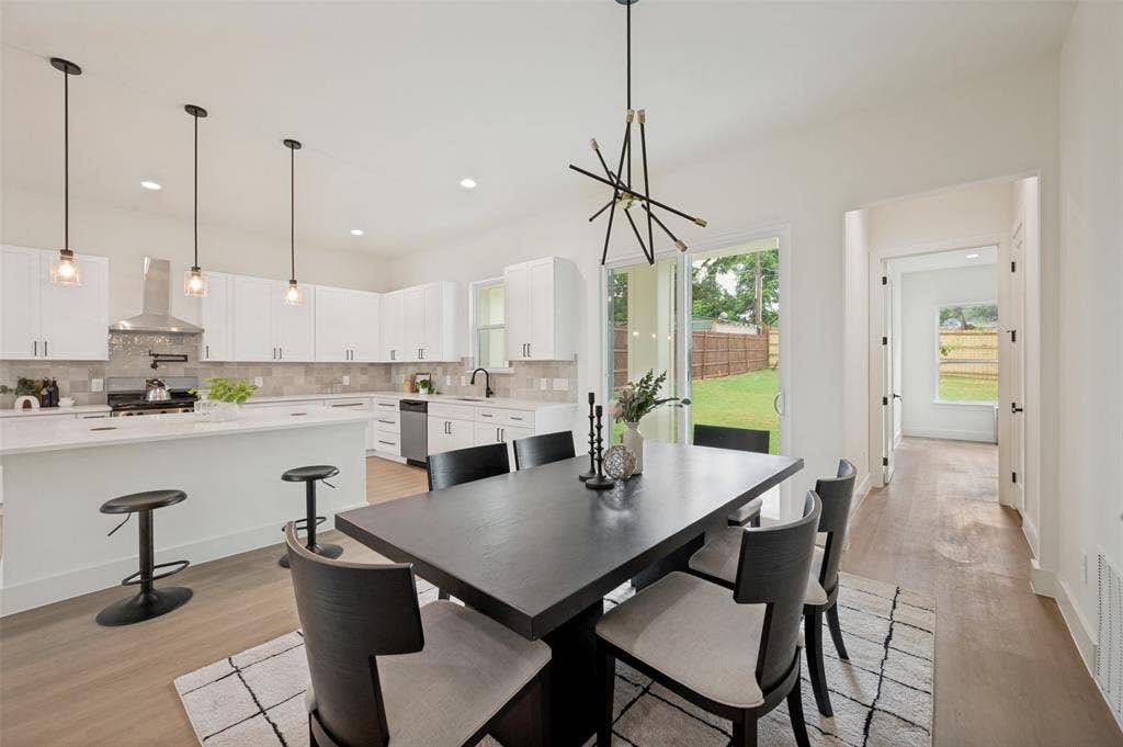 1511 Morrell Avenue, Dallas, TX 75203 Modern kitchen with white cabinetry, stainless steel appliances, and a central island