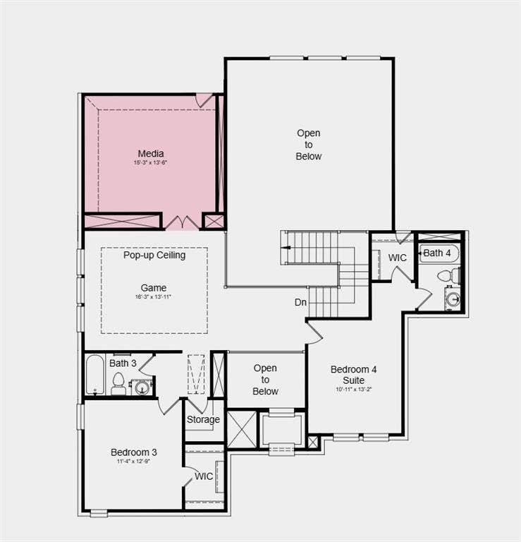 1708 Camelia Avenue, Northlake, TX 76226 Second Floor Plan - Additional Highlights Include: upgraded front door, and fireplace with 2-story floor to ceiling tile surround