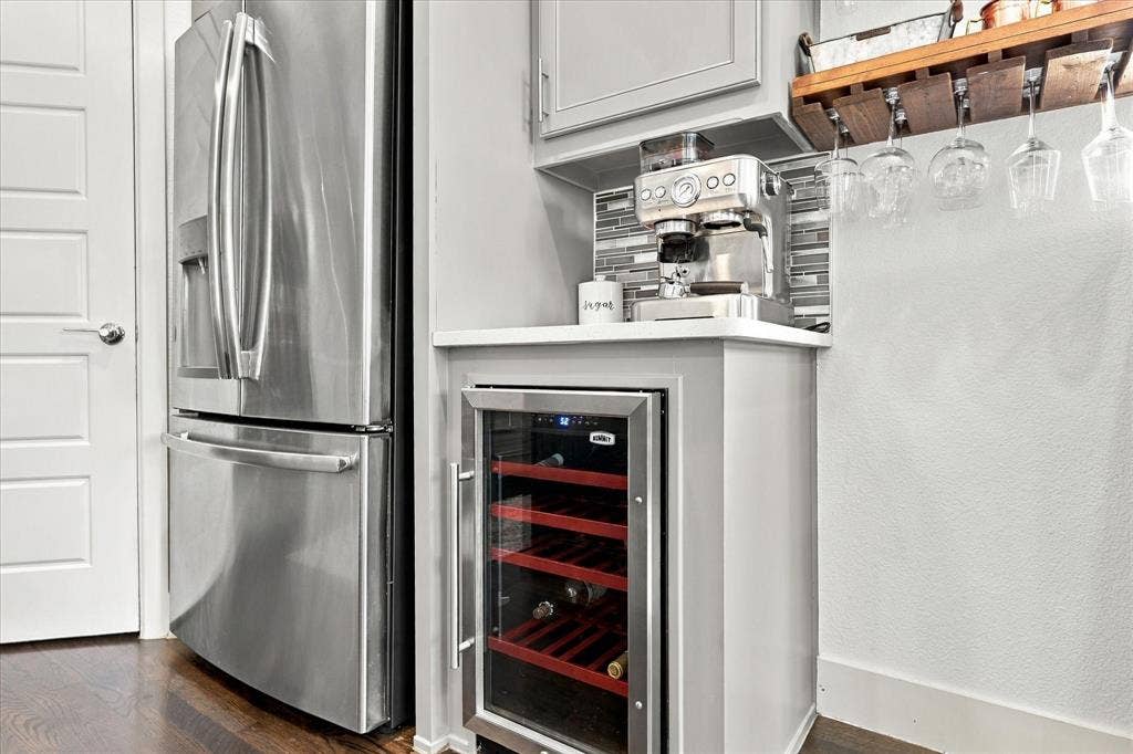 The upgraded wine fridge with accessory glass racks make entertaining a breeze!