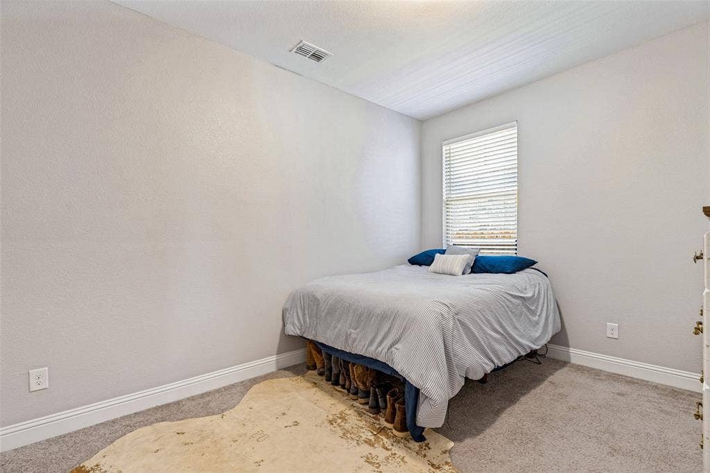 1004 Baynes Drive, McKinney, TX 75071 Light gray wall paint, white trim, window with blinds, light gray carpet, ceiling light fixture