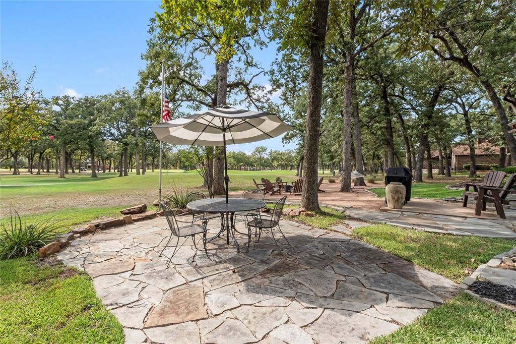 Patio in backyard over looking golf course