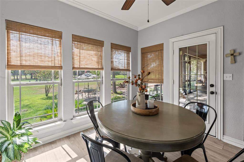 Breakfast are leading to screened in porch