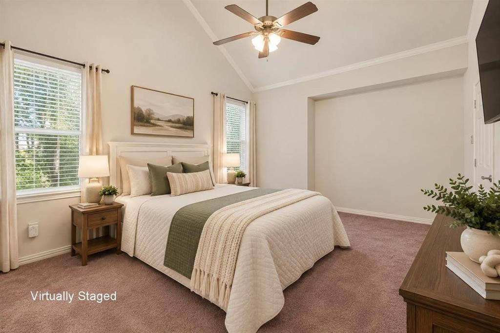 524 S Greenville Avenue, Richardson, TX 75081 Virtually Staged- The primary bedroom has enough room to create a cozy sitting area for reading books.