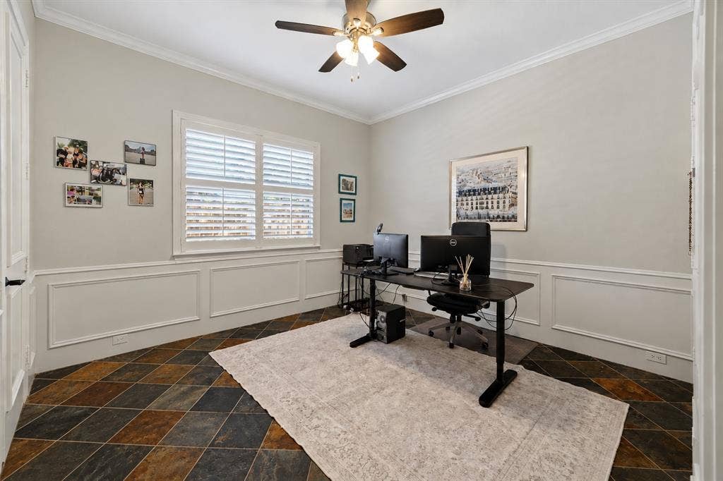 5748 Clarendon Drive, Plano, TX 75093 Downstairs bedroom (used as office) has walk-in closet & built-in shelving.