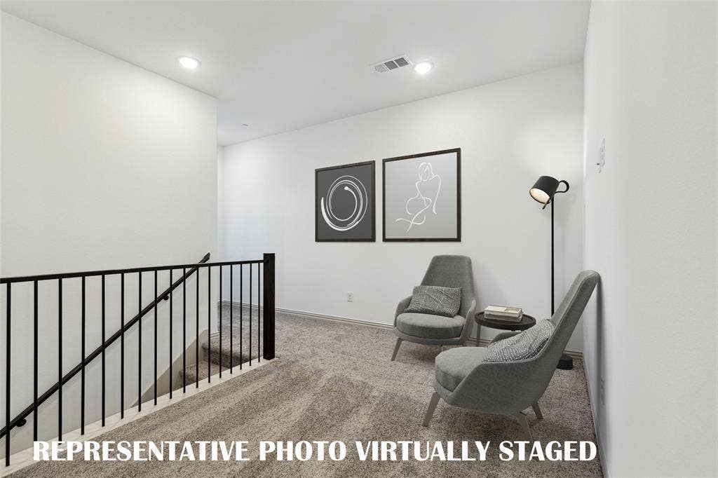 3727 Pierce Lane, Grand Prairie, TX 75052 The loft area in our Channing plan features open railings that create a lovely space perfect for a reading nook or pocket office! REPRESENTATIVE PHOTO VIRTUALLY STAGED