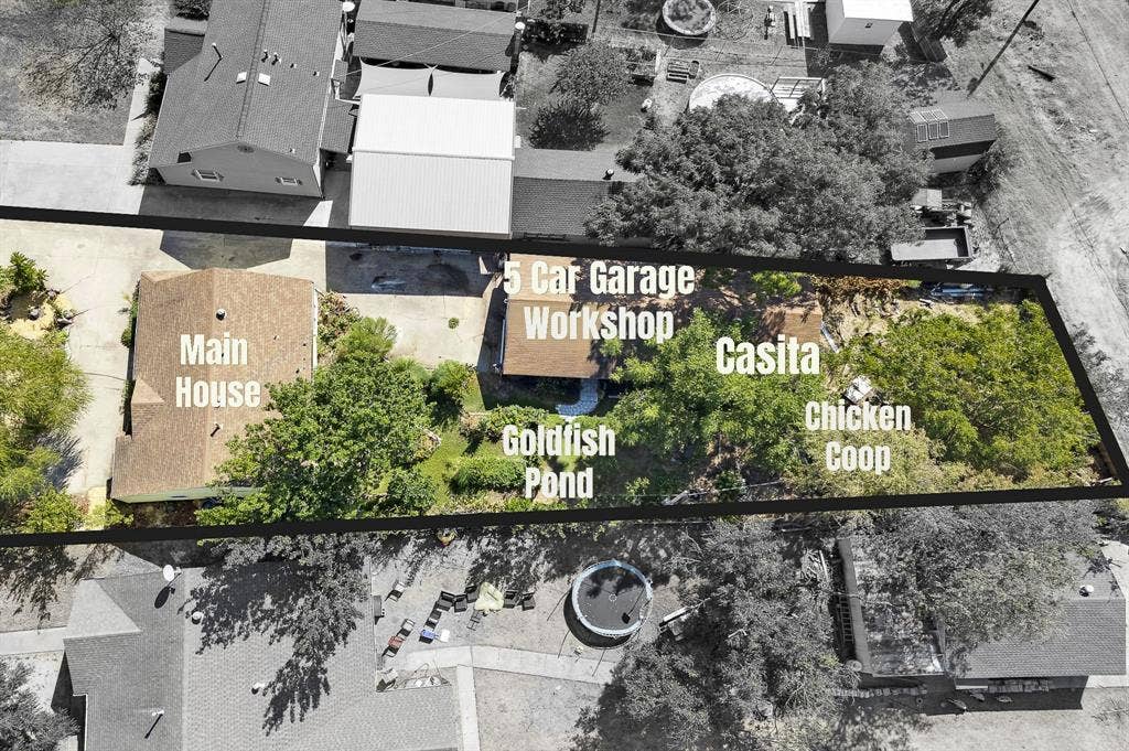 3217 Trible Drive, Grand Prairie, TX 75050 Main house, 5-car garage with workshop, separate casita, goldfish pond, and a chicken coop