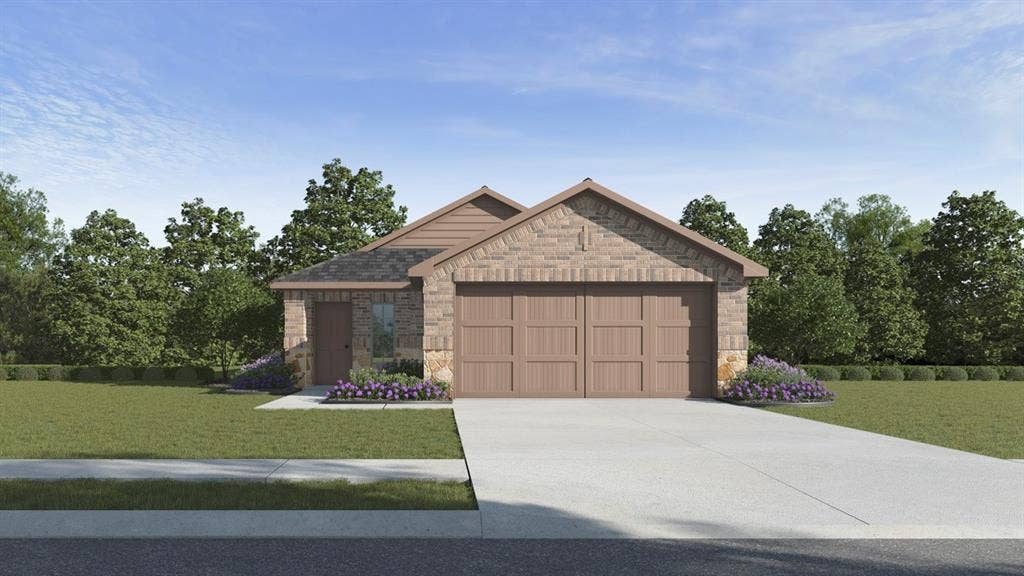 5614 Gannet Place, Crandall, TX 75114 Brick and siding exterior with an attached two-car garage, concrete driveway, and front landscaping