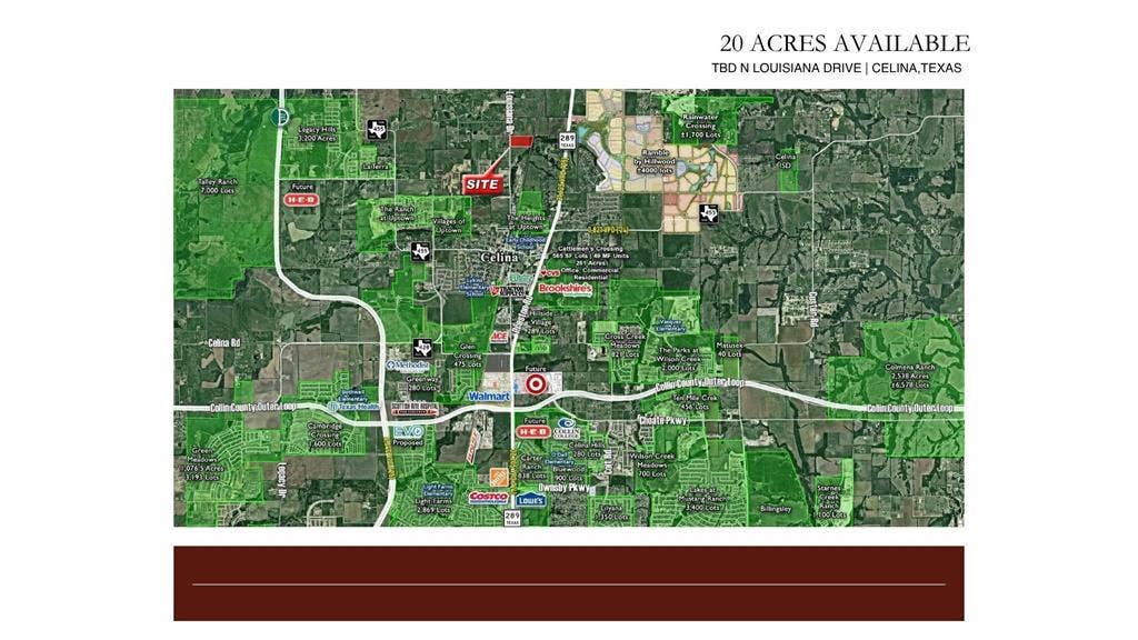 TBD N Louisiana Drive, Celina, TX 75009 Marketing Brochure, Site Map. Illustrating the property's geographic location and surrounding infrastructure
